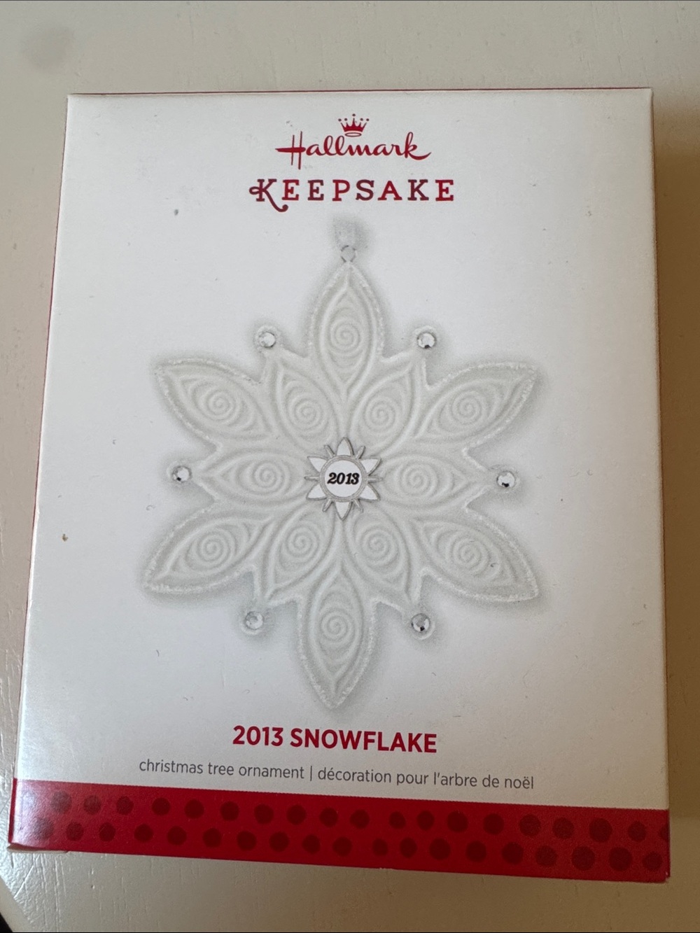 Hallmark White Snowflake Keepsake Ornament with Red Accents